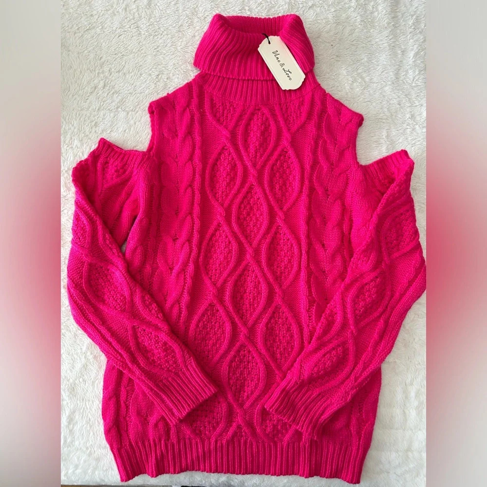 Vine & Love hot pink shoulder-less sweater - NWT